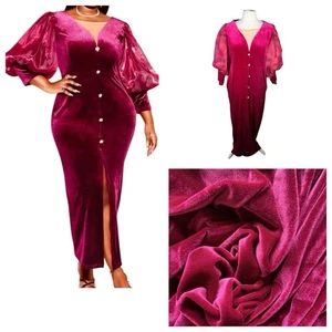 Burgundy Dress Size 22 (3XL) Stretch Ball Prom Velvet Curve Plus Cruise ~NEW NWT - Picture 1 of 24
