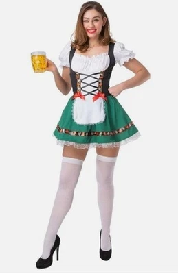 WICKED COSTUMES Damen Sexy Oktoberfest Bier Mädchen KURZES Kleid Bayrisch Heidi Hen Do Kostüm
