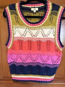 Maglione Entro gilet donna grande multicolore maglia grossa arcobaleno boho cropped top - Foto 1 di 7