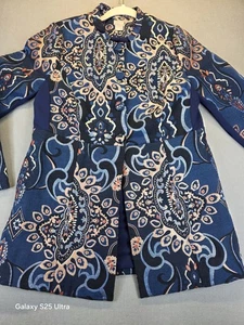Chicos 0 Small Blue Black Pink Gold Metallic Brocade Mandarin Collar Jacket READ - Picture 1 of 12