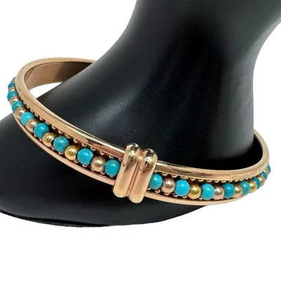 Brazalete Brazalete Vintage Milor Italia Bronce Turquesa Cuentas Foto 1 de 4