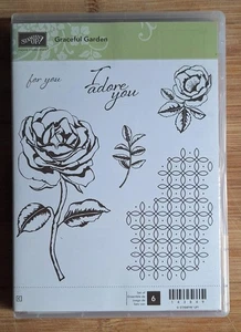 Stampin Up Graceful Garden. 6 Rose and Sentiment Rubber Stamps - Picture 1 of 2