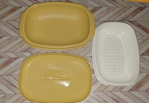 De colección Tupperware #1273 3 piezas Microondas Vegetales Arroz Vapor Cosecha Dorado - Imagen 1 de 8