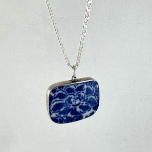 "Colgante cuadrado de cerámica azul de plata de ley 925 de colección con cadena de 20""" - Imagen 1 de 13
