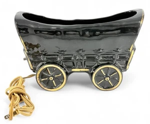 VINTAGE Black & Gold Conestoga Wagon TV Lamp - Picture 1 of 8