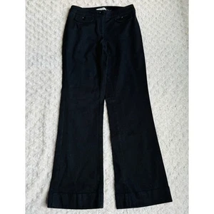 White House Black Market Y2K Black Wide Leg Cuffed Cotton Spandex Pants Sz 2 - Picture 1 of 8