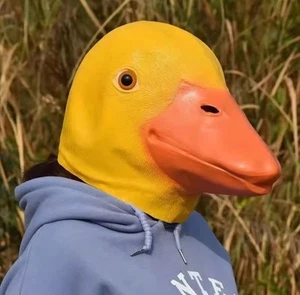 Funny Yellow Rubber Latex Animal Duck Full Head Mask Costume Dress Up Party - Picture 1 of 6