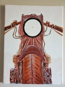 Handmade Painting Acrylic Wood Frame 16x12 Art Decor Motorcycle - Picture 1 of 9