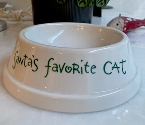 Pottery Barn CAT fish bone Dish Holiday Bowl Large Santa’s Favorite Cat - Picture 1 of 4