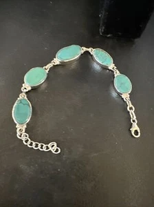 Womens Blue Turquoise Sterling Silver Navajo Link Bracelet 8" 15467 - Picture 1 of 12