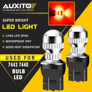 2x 7443 7440 LED Red Strobe Flash Blinking Brake Stop Tail Parking Light Bulb - Foto 1 di 9