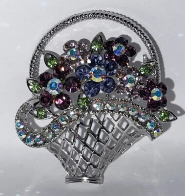 Broche cesta flores hecho con cristal de Swarovski boda nuevo prendedor joyería Foto 1 de 4