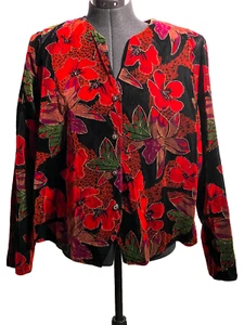 Vintage Fosby Jacket Women Large Velvet Floral Fly Away Blazer Size L - Picture 1 of 13