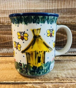 Polish Pottery Ceramika Artystyczna Unikat Bee Happy Coffee Mug - Picture 1 of 10