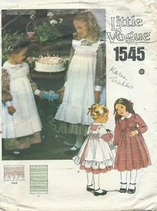 Little Vogue 1545 sewing pattern DRESS sweet PINAFORES sew Smocking Girl size 6 - Picture 1 of 2