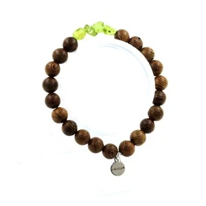 Stones And Minéraux. Bracelet Peridot Of Myanmar (Burma) + Wood Beads 8 MM - Picture 1 of 6