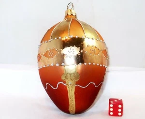 GOLD JEWELED EGG Hand Painted 4.75" Large Elegant Blown Glass Christmas Ornament - Picture 1 of 5
