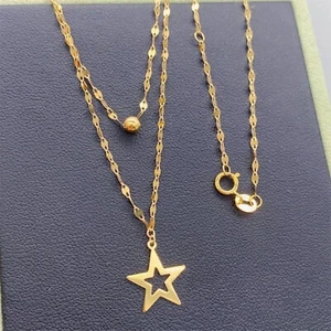 Collar de eslabones de corte de diamante con cuentas de estrella de la suerte de oro amarillo puro de 18 quilates para mujer - Imagen 1 de 5