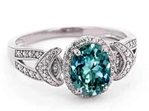 Oval Montana Greenish Blue Peacock Teal Sapphire September Birth Engagement Ring - Picture 1 of 9