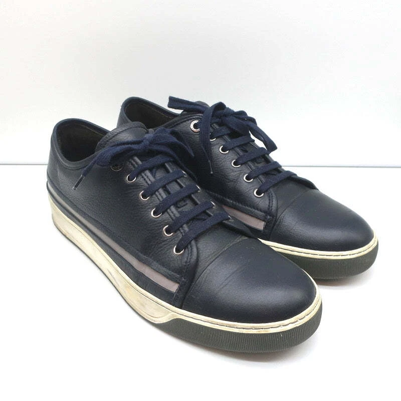 Lanvin Reflective Stripe Low Top Sneakers Navy Leather Size 9 - Image 1 of 4