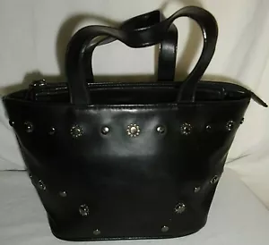 Liz Claiborne Black Faux patent leather Small purse With flower studs Retro - Picture 1 of 5