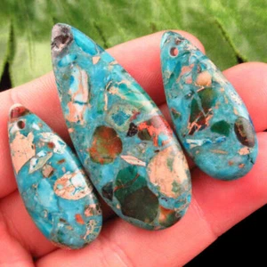 3pcs Artificial Blue Sea Sediment Jasper & Turquoise Pendant Bead 48*18*6mm DIY - Picture 1 of 1