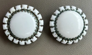 Vintage Bergere Earrings White Cabachon Center Smaller Surrounding Stones - Picture 1 of 10