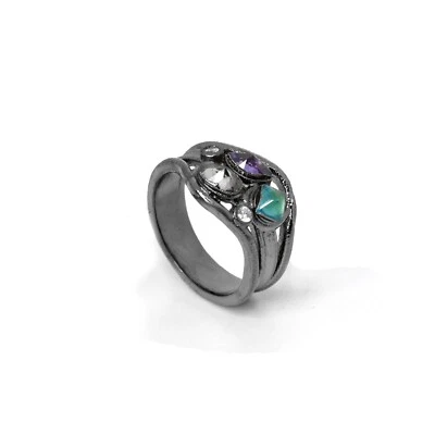 Anillo de joyería de cóctel antiguo de moda para mujer con piedras preciosas de corte facetado multi mezcla Foto 1 de 4