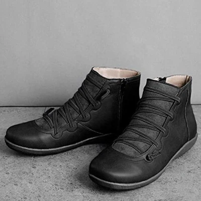 Botas de motociclista negras de caña alta cómodas con cordones de tacón plano botines al tobillo talla 8 Foto 1 de 4