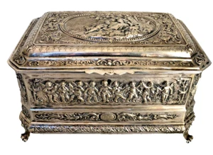 Large Antique German 800 Silver Hinged Box with Gold Wash Insight - Picture 1 of 20