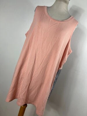 LOGO Lori Goldstein 1X Camiseta sin mangas Camisa Melocotón Azul Marino Rayas Túnica Elastizada R1 Foto 1 de 4