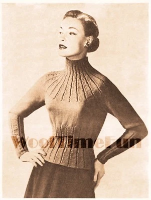 Knitting Pattern Womens Vintage 1950s Patterned Rib Sweater 34-38 Inch Bust. - Image 1 of 2