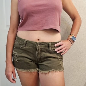 Vintage Reunion Rewash Green Denim Cutoff Distressed Shorts Size 9/29 - Picture 1 of 6