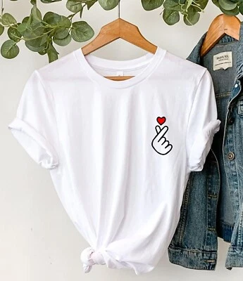 PRINT2WEAR Korean finger heart t shirt K pop, Korean finger love symbol shirt, Korean hand