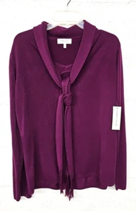 Sherry Taylor Women's Sweater Size 1X Shawl Collar Purple Eggplant Office - Picture 1 of 7