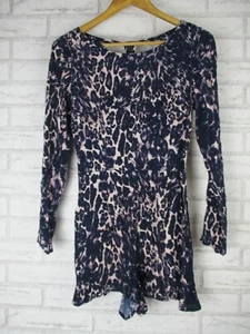 Tigerlily 8 womans purple leaopard print Playsuit Long sleeve round neck Rayon - Picture 1 of 11
