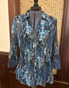 Fashion Bug Women's Button Up Collared Career Pleated Sheer Shirt Top Large - Picture 1 of 2