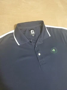 FootJoy mens polo golf shirt LARGE Blue w/ White pin stripe Hummingbirds - Picture 1 of 8
