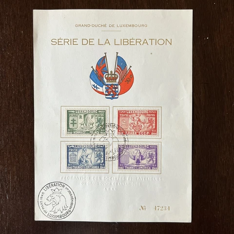 1945 LUXEMBOURG LIBERATION SOUVENIR SHEET No. 47234 WITH 1944 STAMPS Cover