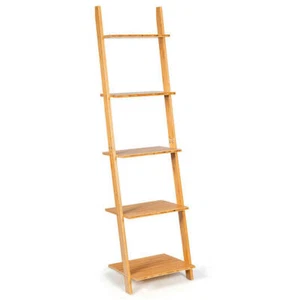 5-Tier Modern Bamboo Wall-Leaning Display Ladder Bookshelf - Color: Natural - Picture 1 of 6