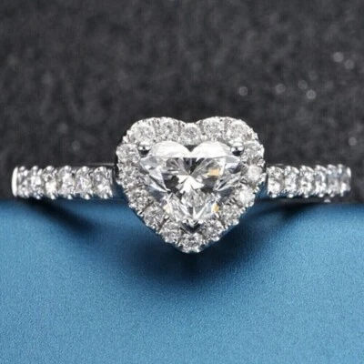 1.50Ct Heart Real Lab Grown Halo Engagement Ring with 14k White Gold Certified - Image 1 of 4