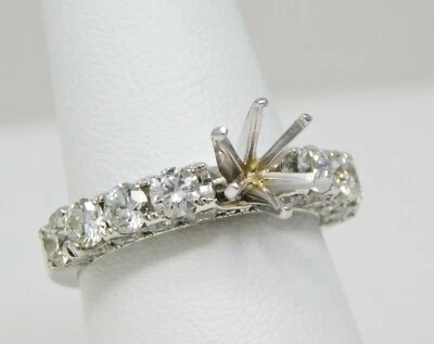 14 kt White Gold Diamond Accents SEMI MOUNT Setting Sz 6.75+ B2943 - Image 1 of 4
