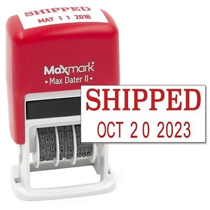 Self-Inking Rubber Date Office Stamp with Shipped Phrase & Date - RED Ink Max... - Picture 1 of 6