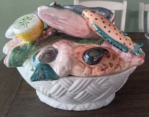 Vintage Vietri italian Fish Lemon Soup Tureen Hand Painted Center Piece RARE!! - Picture 1 of 21