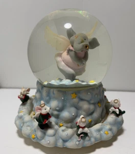 Vintage Elephant and Mice Musical Revolving Snow Globe Glass and Ceramic - Picture 1 of 9
