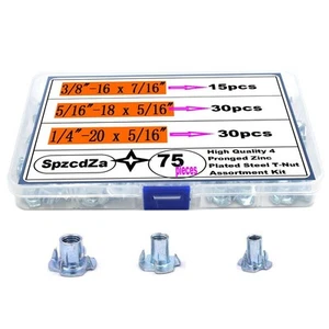 Dadi a T 1/4"-20 5/16"-18 3/8"-16, 75Pz Dado a T Acciaio Zincato Dadi a T 4 Punte... - Foto 1 di 6