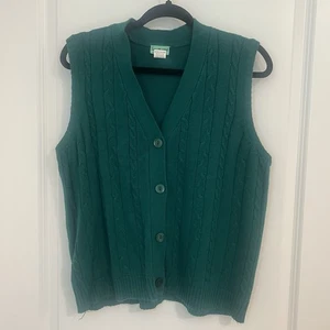 De Colección Sara Morgan Cable Tejido Botón Delantero Abuelo Suéter Chaleco Verde Azulado, Grande - Imagen 1 de 11
