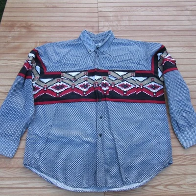 Basic Editions Button Down Black & White with Colorful Aztec Pattern Men's XL - Image 1 of 4