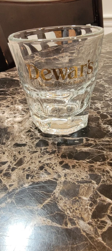 Dewars Blended Scotch Whiskey Double Shot Rocks Glass Gold Logo     3" H - Image 1 of 4