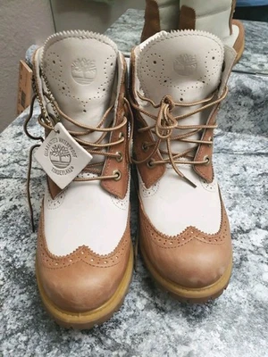Timberland Women's Size 7 Waterproof Leather Boots Tan/White Lace-up A1G6T A0640 - Image 1 of 4
